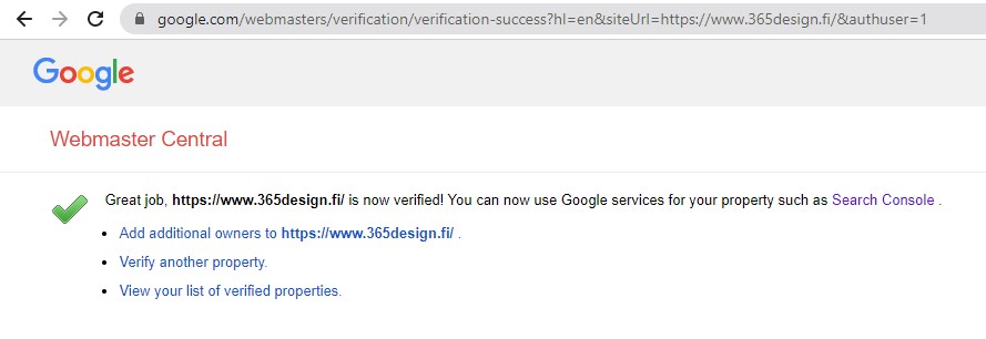 google webmaster central verified